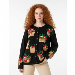 Design Options by Philip & Jane Apple Picking Crochet Baskets Cardigan -XL